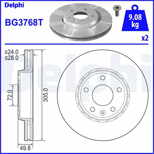 DELPHI BG3768T Fren Diski On (5d 305mm) Trafic Ii Vivaro 01-
